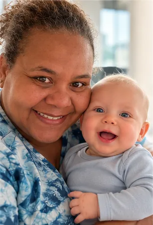 Arlene with a laughing baby